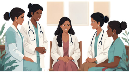 Healthcare professionals providing care and counseling to women in rural communities with compassion and empathy