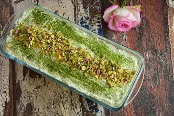 Homemade matcha pistachio tiramisu