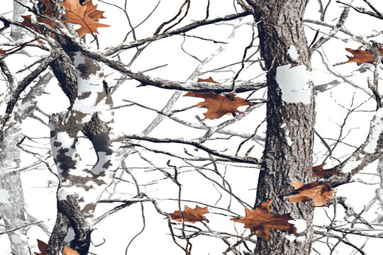 A seamless pattern of camouflage with tree branches, vector illustration, vector art, vector design, high resolution, on a white background