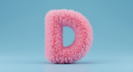 Fototapeta premium Fluffy Pink Letter 'D' Against a Smooth Light Blue Background