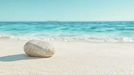 Obraz premium Solitary Grey-Blue Smooth Round Stone on White Sandy Beach