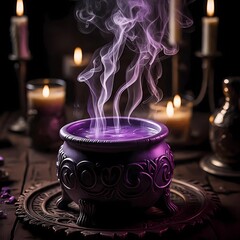 Smoking purple witch brew in a cauldron-style mug 