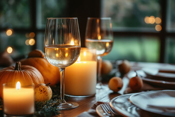 Naklejka premium Table set with candles and plates.