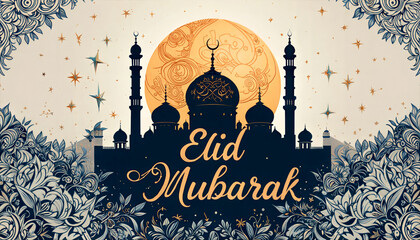 A simple and clear sentence for naming this image could be:
Islamic calligraphy and mosque vector illustration with cultural and architectural elements