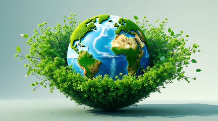 A beautiful globe surrounded by greenery and vegetation representing environmental protection and sustainability
