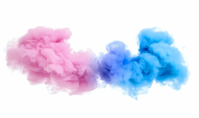 Obraz premium Abstract image of pink and blue ink clouds swirling in water, isolated on white background. Perfect for design projects needing a vibrant, dreamy aesthetic.