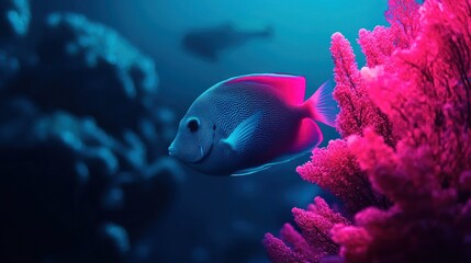 Obraz premium A vibrantly colored fish swims near bright coral structures in the ocean