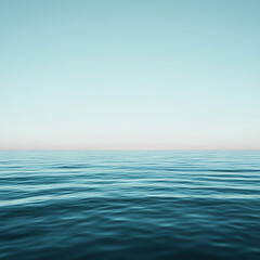 Fototapeta premium Deep blue ocean water texture stretches toward a pale horizon under a soft cyan sky, providing a tranquil background for advertising copy.