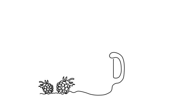 jar with straw for cocktails, smoothies with berry raspberry , Self drawing animation one continuous line draw, logo