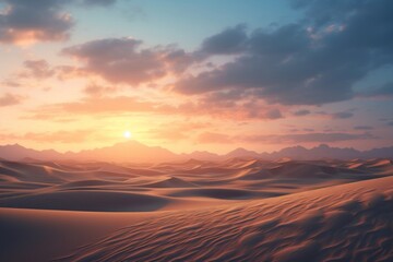 Obraz premium A Glowing Sunrise Over Sand Dunes with Detailed Golden Textures and Serene Desert Landscape Under Morning Light