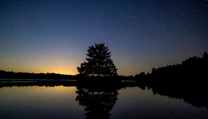 Naklejka premium Serene Night at the Lake Under a Starry Sky
