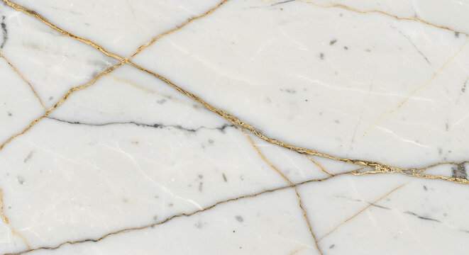 Close up of white marble with gold and grey veins creating a luxurious and elegant background texture - Powered by Adobe
