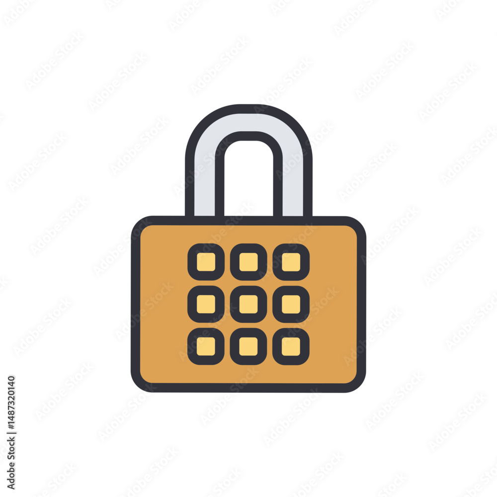 Poster golden padlock with combination buttons isolated on transparent background
