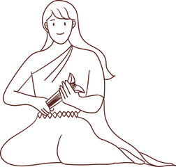 Tradition Thai girl playing krab paung outline clipart © paweeillus