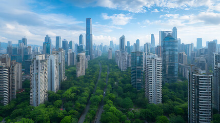 Vertical large metropolitan city cityscape with tall skyscrapers from above birds eye view Modern urban lifestyle business area 77040735 2