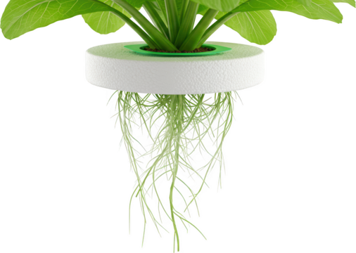 Hydroponic Bok Choy Plant with Extensive Root System Close up View