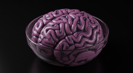 Fototapeta premium Pink Human Brain in Glass Bowl Dark Background
