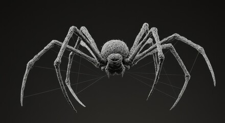 Detailed Black And White Spider On Dark Background