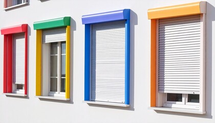 Fototapeta premium window with shutters on white wall