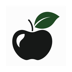 Simple black apple with green leaf vector illustration on a white background