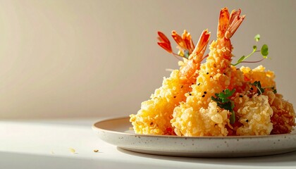 Tempura with simple garnish at plate, with minimalist setting