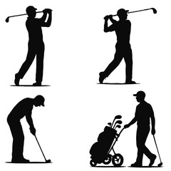Golf player silhouettes vector - obrazy, fototapety, plakaty