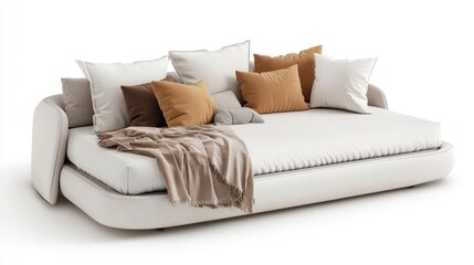 Modern daybed with pull-out trundle and soft pillows on white