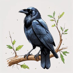 Crow childish drawing animal illustration on plain white background
