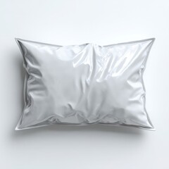 White Pillow Mockup, Plastic Sealed Package, Overhead Shot, Minimalist Style, Product Presentation, on White Background