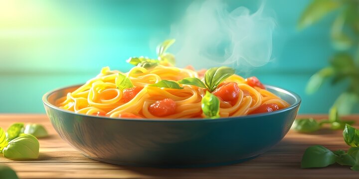 Aromatic pasta dish steaming in a bowl.