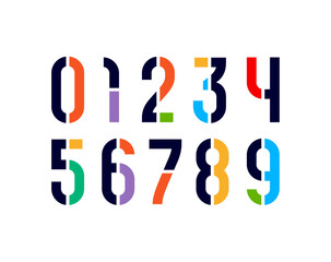 Numbers set, playful numerals 0 to 9 made in stencil style, vector illustration 10EPS