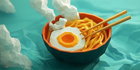 Low-poly ramen bowl with an egg.