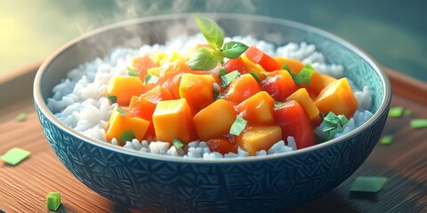 Steamed rice dish with savory vegetables and herbs.