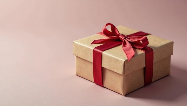 Elegant kraft parcel gift box with satin ribbon , birthday, decor, brown