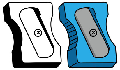 Pencil Sharpener Vector Illustration Colored and Outline Versions of Classic Stationery Tool