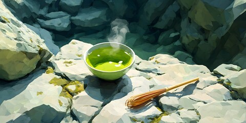 A serene scene of rocks and a teacup.