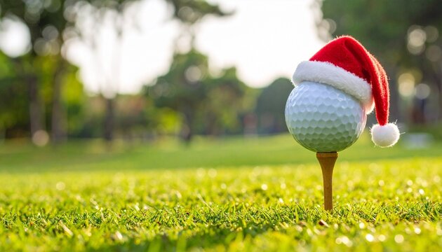 golf ball on tee with santa claus hat