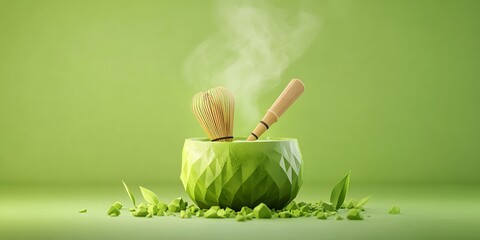 Green matcha tea ceremony presentation
