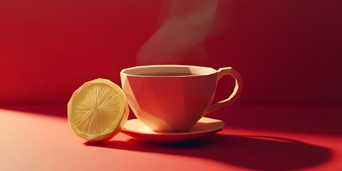 Digital illustration of tea and lemon.