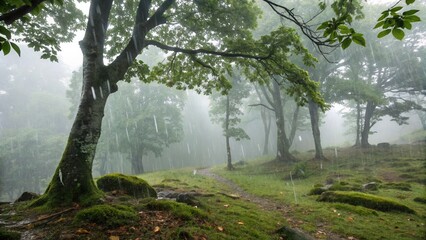Obraz premium Rainy Misty Forest