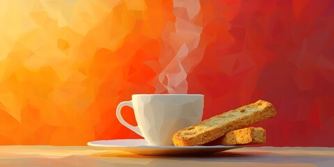 Warm morning beverage and biscotti, a digital art piece.