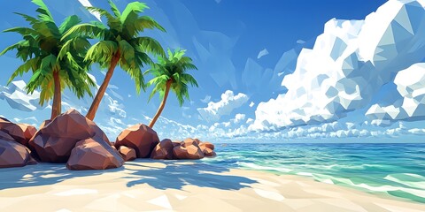 Low-poly tropical island paradise scene