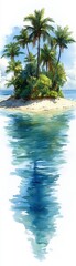 Obraz premium Serene Tropical Island Paradise Palm Trees, White Sand Beach, and Azure Waters