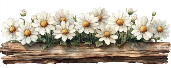 Fototapeta premium White Daisies on Rustic Wood Nature's Simple Beauty