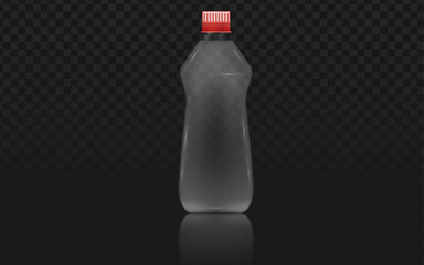 Realistic vector graphic of a clear plastic bottle with red cap. Isolated packaging object perfect for beverage, cleaning product, retail, or mockup design projects. Transparent background.