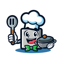 Mascot Kitchen character cartoon chef cooking illustration vector design for food restaurant logo culinary diner branding fastfood gourmet menu utensil bakery waiter icon badge identity