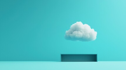 A fluffy white cloud floats above a rectangular platform in the sky