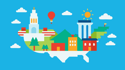 Naklejka premium Tourist Infographic Map of USA with Icon Highlights 