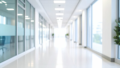 Bright office hallway with a defocused effect, ideal as a modern business background or backdrop.