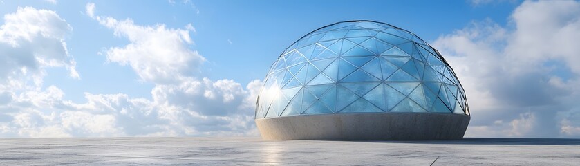 Fototapeta premium Modern glass dome structure against a partly cloudy sky.